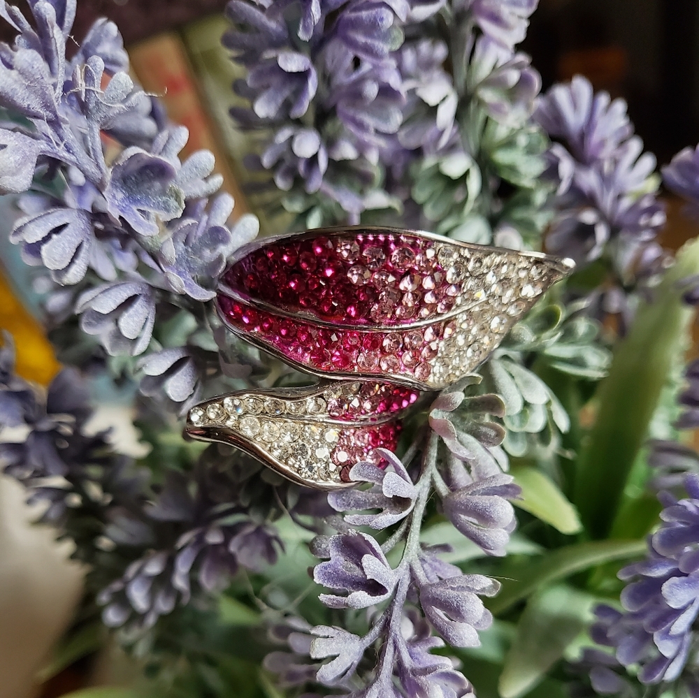 💎Gorgeous Silver Tone Pink Ombre Leaf Ring - Picture 1 of 6